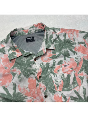 Hurley Hawaiian Button-Down Shirt XL Palm Tree Back Vent